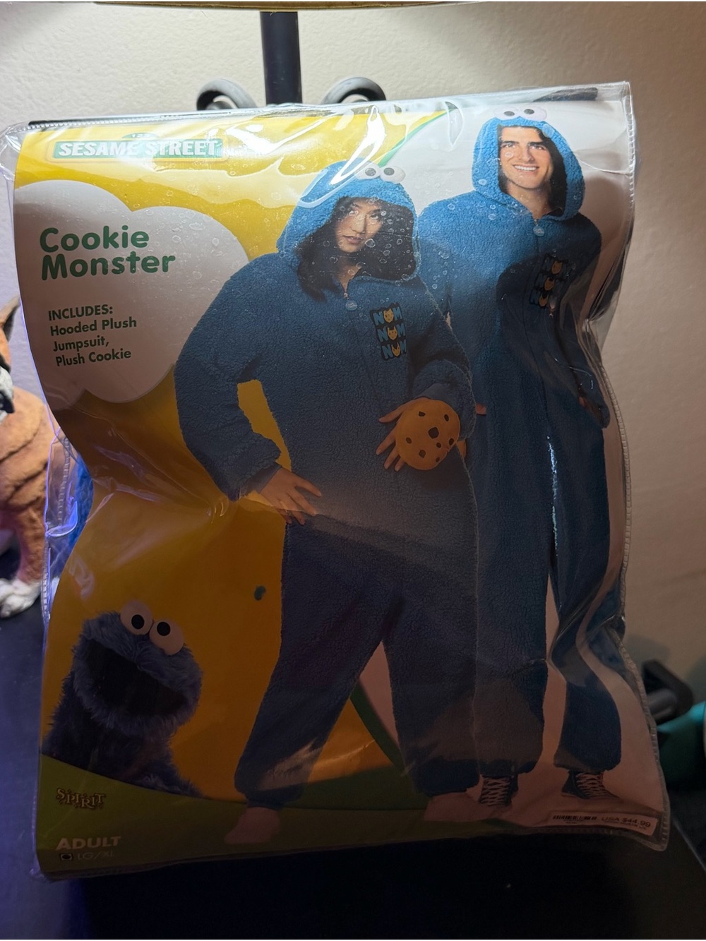 Sesame Street Cookie Monster Plush Blue Adult Hooded Jumpsuit Costume